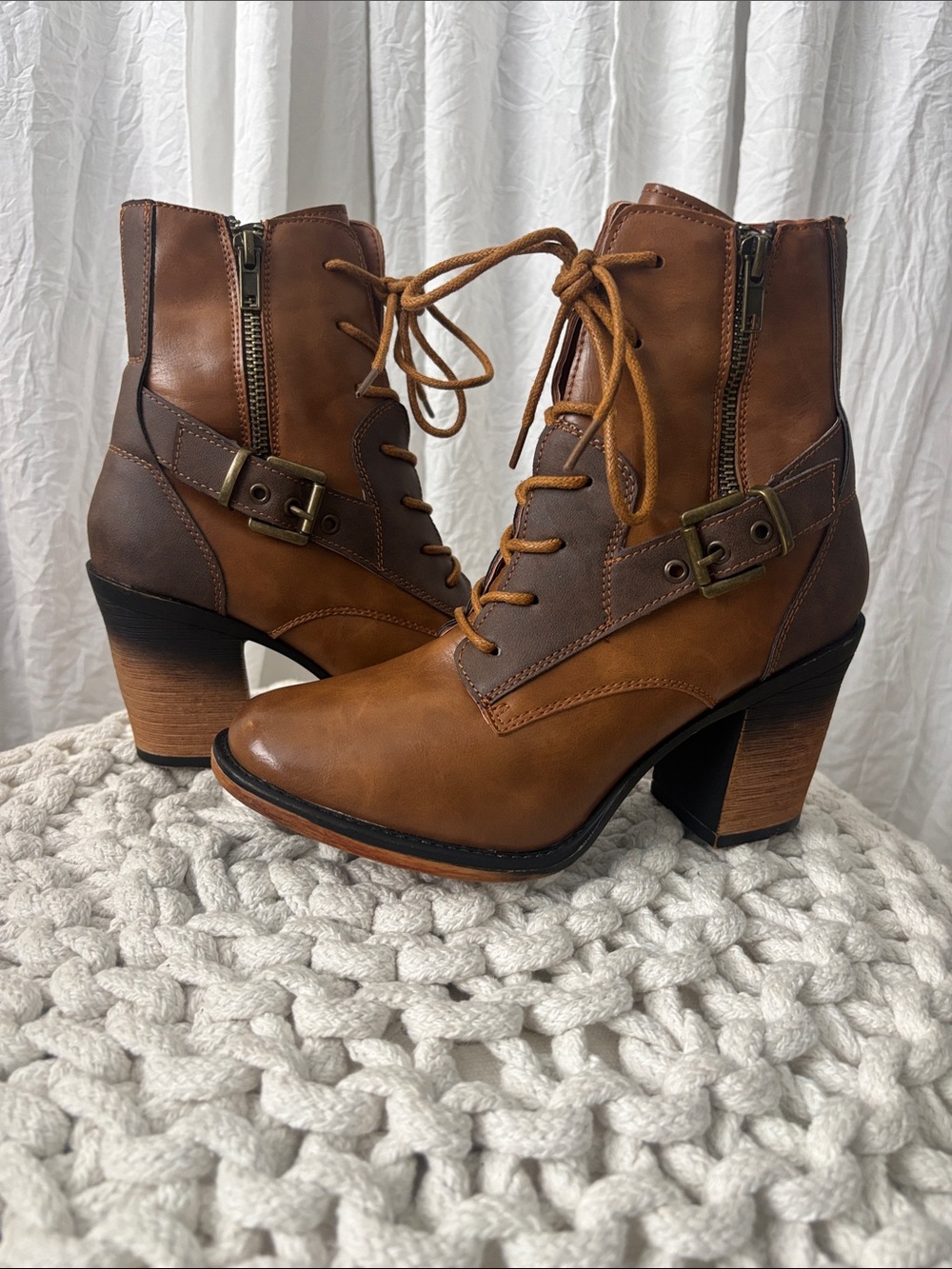 Pierre Dumas Two-Tone Brown Lace-Up Heeled Ankle Boots